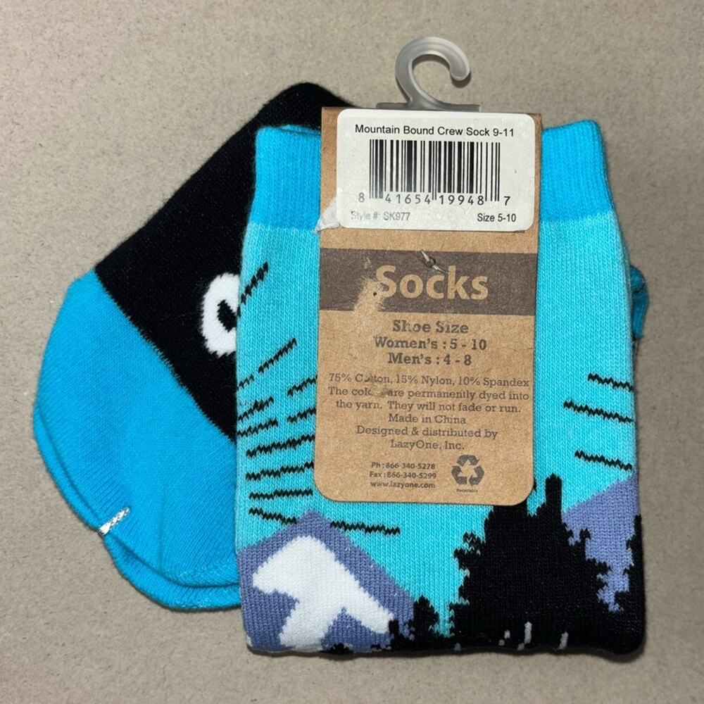 NWT Lazy One MOUNTAIN BOUND Crew Sock Unisex Women's 5-10 | Mens 4-8 blue/black - Picture 14 of 16